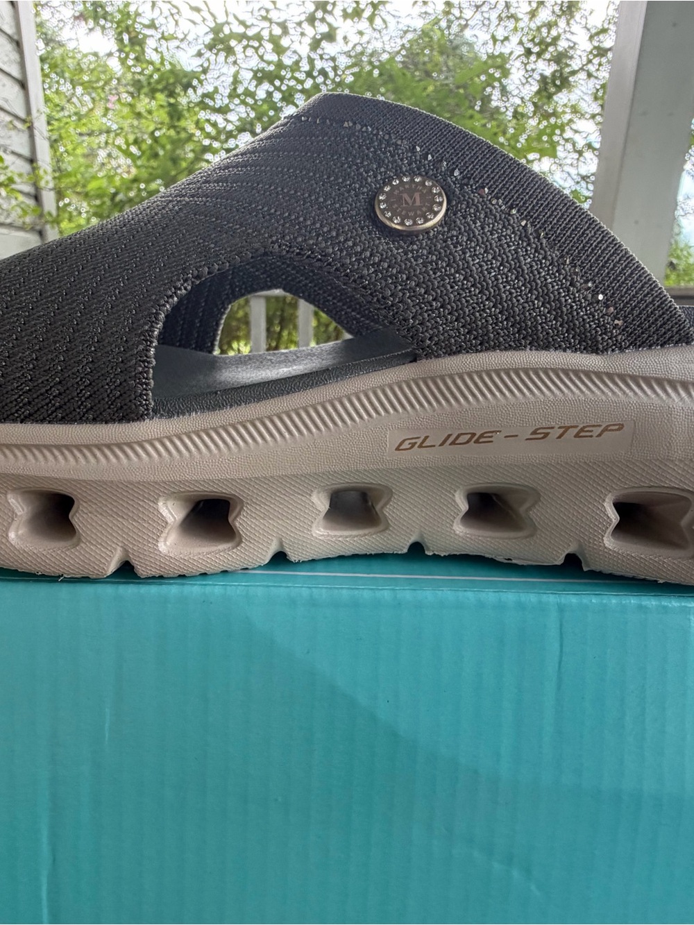 Skechers Olive Knit Glide-Step Platform Sandals - Picture 8 of 11